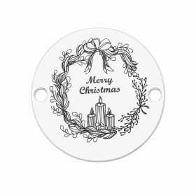 Bănuț argint 925 gravat coroniță festivă cu lumânări și mesaj Merry Christmas, Ø 16,5 mm — de Crăciun E1003