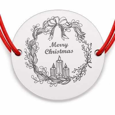 Brățară argint 925 cu bănuț coroniță festivă cu lumânări și mesaj Merry Christmas, șnur reglabil — cadou de Crăciun B-E1003