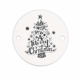 Bănuț argint 925 gravat brad tipografic cu mesaj We wish you a Merry Christmas, Ø 16,5 mm — de Crăciun E0988