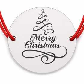 Brățară argint 925 cu bănuț mesaj Merry Christmas și brăduț stilizat, șnur reglabil — cadou de Crăciun B-E1877