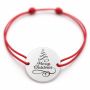Brățară argint 925 cu bănuț mesaj Merry Christmas și brăduț stilizat, șnur reglabil — cadou de Crăciun B-E1877
