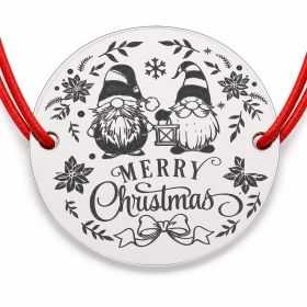 Brățară argint 925 cu bănuț doi gnomi și mesaj Merry Christmas, șnur reglabil — cadou de Crăciun B-E1894