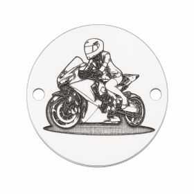 Bănuț motociclistă din argint 925, gravură motociclism 16.5mm E1038