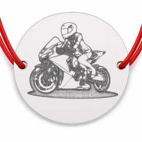 Brățară argint 925 cu bănuț motociclistă, șnur reglabil — cadou moto B-E1038