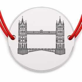Brățară argint 925 cu bănuț Tower Bridge, șnur reglabil — cadou Londra B-E2015