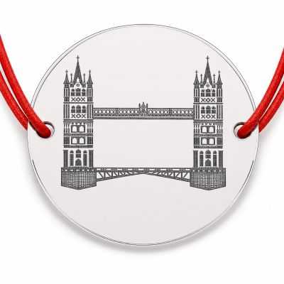 Brățară argint 925 cu bănuț Tower Bridge, șnur reglabil — cadou Londra B-E2015