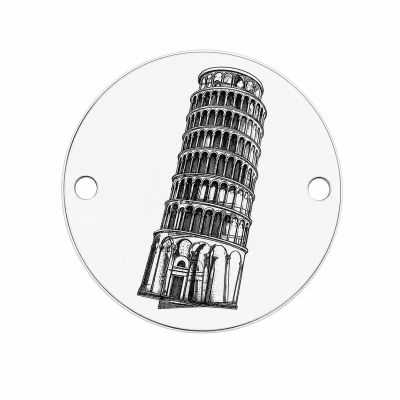 Bănuț argint 925 gravat Turnul din Pisa, Ø 16,5 mm — pentru pasionații de călătorii E2027