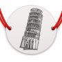 Brățară argint 925 cu bănuț Turnul din Pisa, șnur reglabil — cadou pentru pasionații de călătorii B-E2027