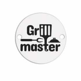 Bănuț argint 925 gravat mesaj Grill master și ustensile de grătar, Ø 16,5 mm — pentru pasionații de grătar E2008