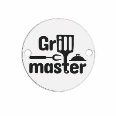 Bănuț argint 925 gravat mesaj Grill master și ustensile de grătar, Ø 16,5 mm — pentru pasionații de grătar E2008