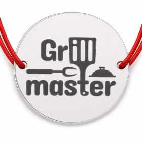 Brățară argint 925 cu bănuț mesaj Grill master și ustensile de grătar, șnur reglabil — cadou pentru pasionații de grătar B-E2008