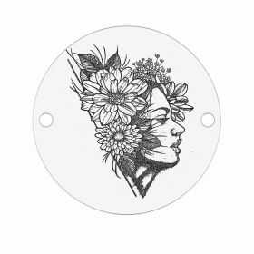 Bănuț argint 925 gravat profil feminin cu flori, Ø 16,5 mm — pentru o femeie specială E1241