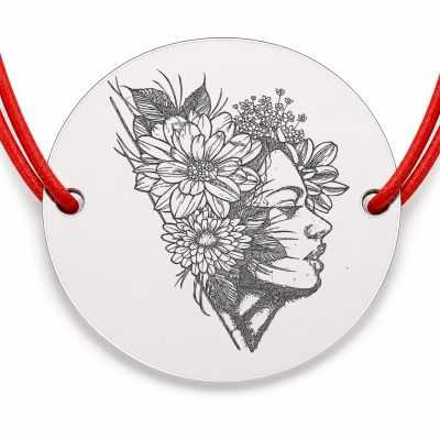 Brățară argint 925 cu bănuț profil feminin cu flori, șnur reglabil — cadou pentru o femeie specială B-E1241