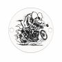 Bănuț argint 925 gravat Rat Fink pe motocicletă, Ø 16,5 mm — pentru pasionații de motociclete E0793