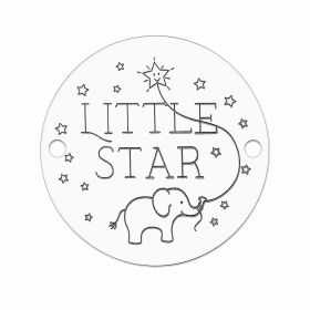 Bănuț argint 925 gravat mesaj Little Star și elefănțel, Ø 16,5 mm — pentru copii E1437