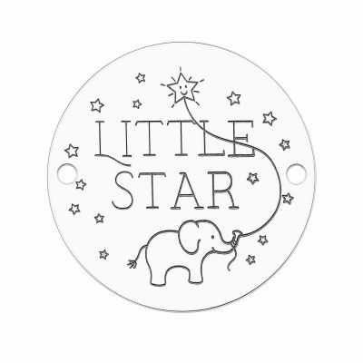 Bănuț argint 925 gravat mesaj Little Star și elefănțel, Ø 16,5 mm — pentru copii E1437