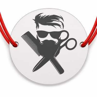 Brățară argint 925 cu bănuț barber, șnur reglabil — cadou frizer B-E1460