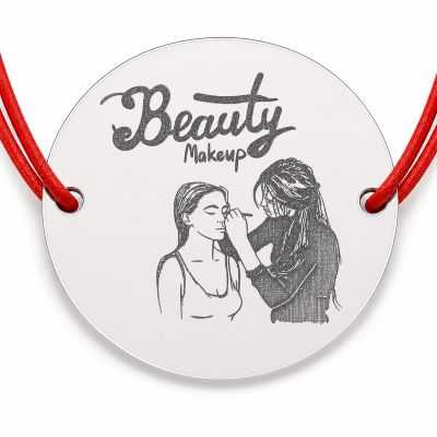 Brățară argint 925 cu bănuț Beauty Makeup, șnur reglabil — cadou makeup artist B-E1474