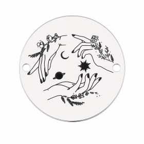 Element brățară mistic mâini din argint 925, tăbliță rotundă gravată lună și stele 16.5 mm E1312