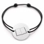 Brățară argint 925 cu bănuț gravat carte deschisă, șnur negru reglabil — R0193