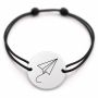 Brățară argint 925 cu bănuț gravat avion de hârtie, șnur negru reglabil — R0205
