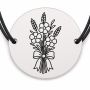 Brățară argint 925 cu bănuț gravat buchet de flori de câmp, șnur negru reglabil — R0207