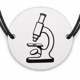 Brățară argint 925 cu bănuț gravat microscop, șnur negru reglabil — R0217