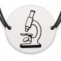 Brățară argint 925 cu bănuț gravat microscop, șnur negru reglabil — R0217