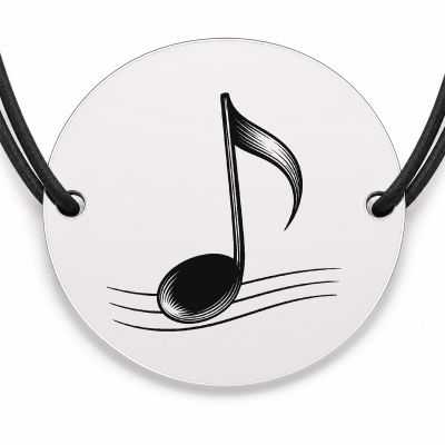 Brățară argint 925 cu bănuț gravat notă muzicală, șnur negru reglabil — R0219