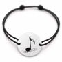 Brățară argint 925 cu bănuț gravat notă muzicală, șnur negru reglabil — R0219