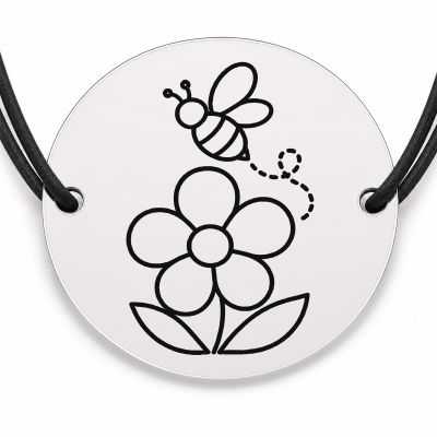 Brățară argint 925 cu bănuț gravat albină pe floare, șnur negru reglabil — R0223