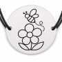 Brățară argint 925 cu bănuț gravat albină pe floare, șnur negru reglabil — R0223