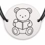 Brățară argint 925 cu bănuț gravat ursuleț cu carte, șnur negru reglabil — R0226