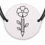 Brățară argint 925 cu bănuț gravat creion cu floare, șnur negru reglabil — R0229