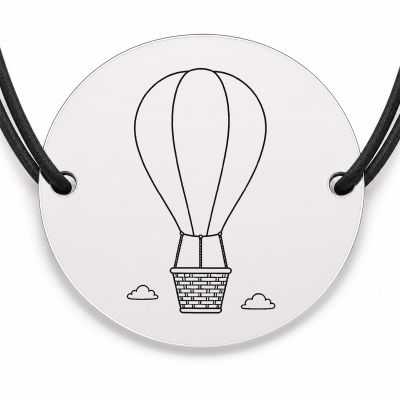 Brățară argint 925 cu bănuț gravat balon cu aer cald, șnur negru reglabil — R0232