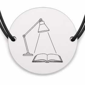 Brățară argint 925 cu bănuț gravat lampa de birou, șnur negru reglabil — R0240