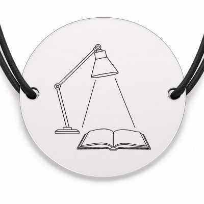 Brățară argint 925 cu bănuț gravat lampa de birou, șnur negru reglabil — R0240
