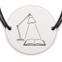 Brățară argint 925 cu bănuț gravat lampa de birou, șnur negru reglabil — R0240