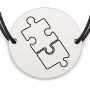 Brățară argint 925 cu bănuț gravat două piese de puzzle, șnur negru reglabil — R0243