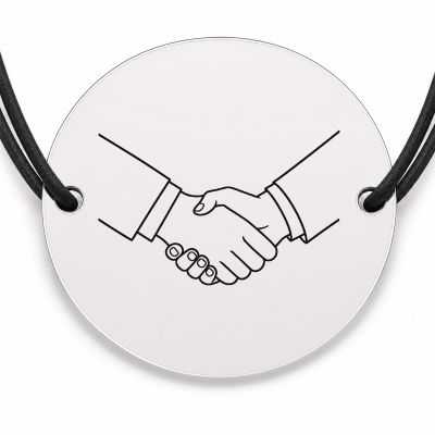 Brățară argint 925 cu bănuț gravat strângere de mână, șnur negru reglabil — R0250