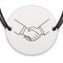 Brățară argint 925 cu bănuț gravat strângere de mână, șnur negru reglabil — R0250