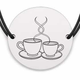 Brățară argint 925 cu bănuț gravat două cești de cafea, șnur negru reglabil — R0251