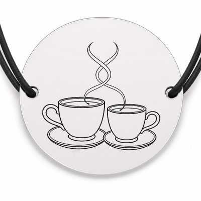 Brățară argint 925 cu bănuț gravat două cești de cafea, șnur negru reglabil — R0251