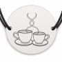 Brățară argint 925 cu bănuț gravat două cești de cafea, șnur negru reglabil — R0251