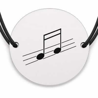 Brățară argint 925 cu bănuț gravat două note muzicale, șnur negru reglabil — R0275