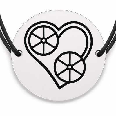 Brățară argint 925 cu bănuț gravat două biciclete, șnur negru reglabil — R0289