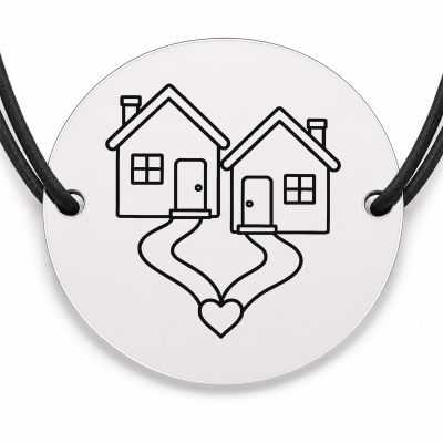 Brățară argint 925 cu bănuț gravat două case alăturate, șnur negru reglabil — R0291