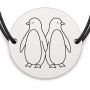 Brățară argint 925 cu bănuț gravat doi pinguini, șnur negru reglabil — R0261