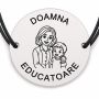 Brățară argint 925 cu bănuț gravat doamna educatoare cu un copil, șnur negru reglabil — R0293