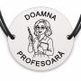 Brățară argint 925 cu bănuț gravat doamna profesoară cu creion și caiet, șnur negru reglabil — R0294